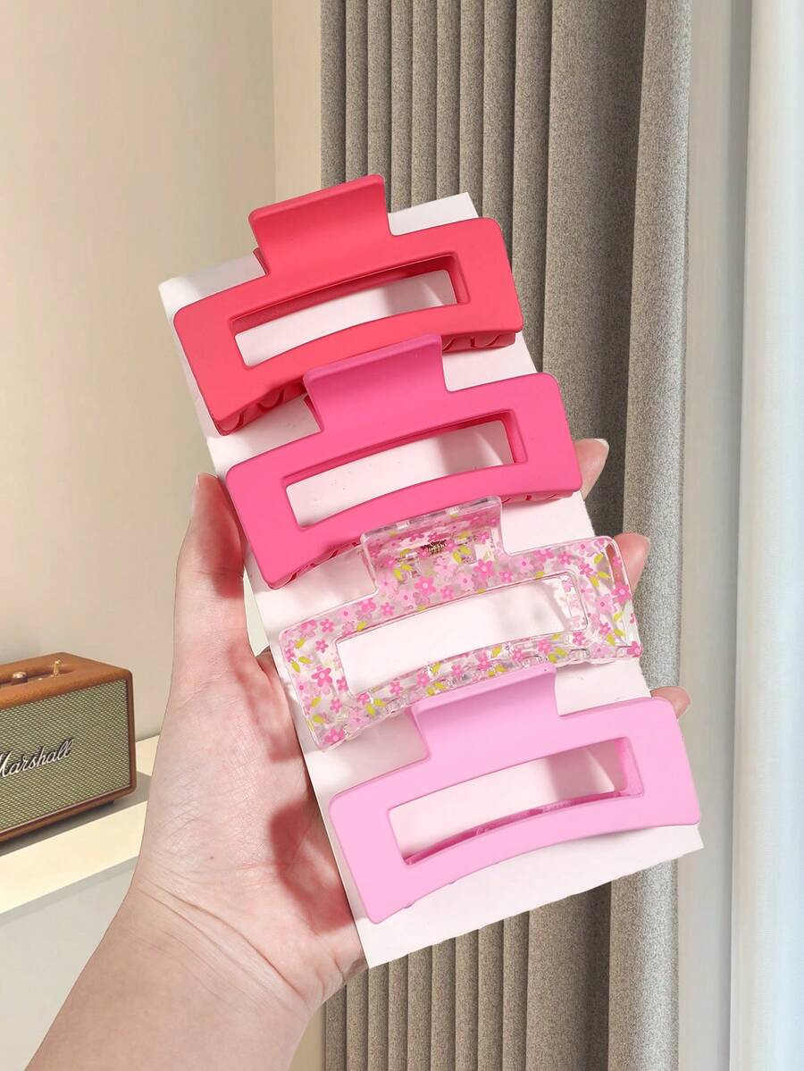 4 قطع مشابك شعر مربعة للنساء، مطبوعة بطريقة جميلة وبألوان سادة، مناسبة للشعر السميك والرقيق، مشابك لتسريحات الشعر المرفوعة، إكسسوارات شتوية للشعر