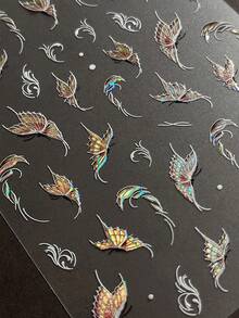 1 件极光蝴蝶美甲贴纸，全息 3D 浮雕蝴蝶装饰设计，自粘指甲贴花，可重复使用指甲贴纸，适合女性和女孩 DIY 美甲，节日礼物 - 淺藍色 - 查看 2