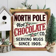 1pc Christmas Wooden Decor Hanging Ornament, Charming North Pole Hot Chocolate Wooden Sign - Christmas Country Farmhouse Wall Art For Kitchen, Bathroom, Bedroom And Office | Perfect Housewarming Or Christmas Gift, North Pole, Hot Chocolate, Vintage, Rustic Wall Art, Home Decor - Multicolor - View 1