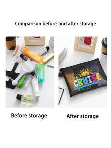 Bolsa de maquillaje de malla con patrón de letras de vida de crucero con árboles de coco, conchas, ballenas, estrellas de mar, bolsa de almacenamiento de cojín de aire rojo, bolsa de almacenamiento portátil, bolsa de maquillaje, bolsa de cuidado de la piel, artículos esenciales de viaje, suministros de dormitorio, regalos de novia de boda, regalos para madres, regalos de cumpleaños, regalos adecuados para miembros de la tripulación, regalos para amigos y maestros, organizador de maquillaje de vacaciones de vacaciones, bolsa de viaje para mujeres