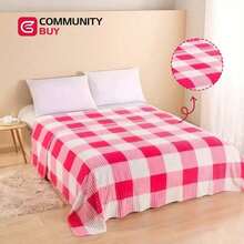 1pc, 200*230cm 830g Manta De Tiro Simple De Cuadros Frescos Y Sólidos Impresa En Color, Manta De Vellón Grueso Con Terciopelo, Manta Multifuncional, Manta De Aire Acondicionado Para Una Sola Siesta - rosa-n - Ver 3