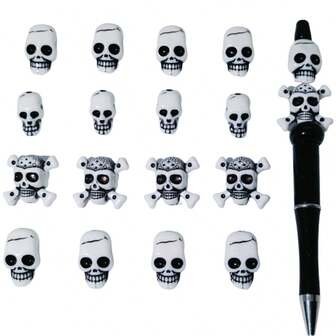 10 st nya akrylpärlor med dödskalle för gör-det-själv-armband, telefonkedja, nyckelring, smyckesaccessoarer, unisex, exklusiv Halloween-present