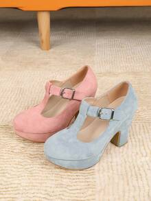 Tacones gruesos cerrados de mujer de tacón bajo, zapatos de trabajo de punta redonda, zapatos Mary Jane con lazo, zapatos formales cómodos de mujer, regalo de Navidad. Se recomienda pedir una talla menos. - Rosa - Ver 9