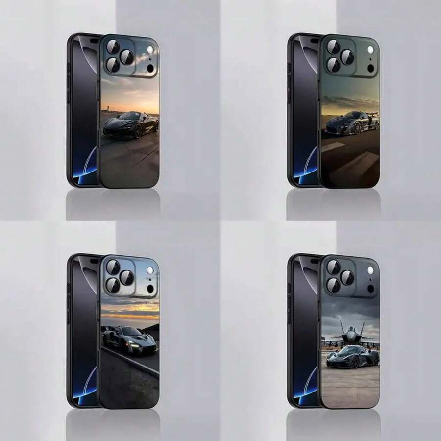 Custodia per telefono in morbido silicone nera con motivo auto sportiva , adatta per iPhone 17, 16, 15, 14, 13, 12, Pro, Max, Plus, E, SE4, Air, Mini