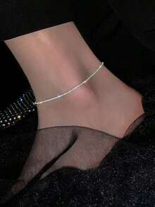 1 pieza Tobillera brillante con estrellas para mujeres, diseño único y elegante minimalista, adecuado para uso diario, fiestas y reuniones - Plateado - Ver 3