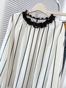 大码女式春季时尚休闲日常百搭印花撞色长袖衬衫，女士户外/旅行/度假装