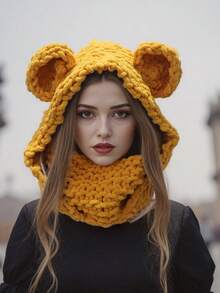 Festive Bear Ears Knit Hat & Scarf Set - Winter Fashion For Women, Christmas & Holiday Gift Idea - Multicolor - View 10