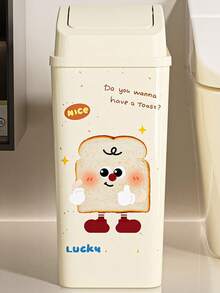 Slim Trash Can, Cream Color, Household Bathroom Toilet Kitchen Rectangular Paper Basket Waste Bin