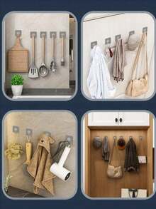 10-1pc Seamless Wall Hook, No-Nail Wall Hanging, Strong Adhesive Hook, Glue Stick Wall Hook, Self-Adhesive, Transparent, Removable, Waterproof, Rust-Proof, Suitable For Kitchen, Bathroom, Living Room - Transparent - View 3