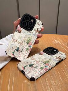 1pc Christmas Limited Edition Vintage Minimalist Snowy Landscape Pattern Vertical Textured Stylish Shockproof Anti-Fingerprint Phone Case, Compatible With Apple And Models