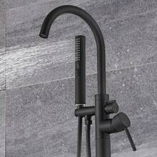Grifo de bañera con ducha de mano, caño giratorio de 360°, 2 modos de funcionamiento, mezclador independiente, grifo de bañera de isla para baño, estilo moderno, negro