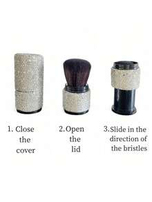 1支高品质水钻化妆刷，柔软蓬松粉状腮红刷，带刷盖，可伸缩便携多功能化妆刷，创意化妆礼品 - 銀色 - 查看 8