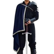 Runcati Mens Renaissance Shawl Half Shoulder Cape Medieval Samurai Cloak LARP Warrior Ren Faire Halloween Costumegift - Navy Blue - View 1