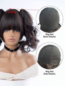 alicegarden 1 Piece Of Synthetic Heat-Resistant Curly Hair, Black Curly Hair Wig, Double Ponytail, With Bangs Style, 12 Feet Long, Made Of Fiber, Suitable For Daily Use, Natural And Realistic Wig. - Black - View 7