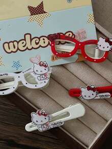 Sanrio 2 piezas Clip de pelo con diseño de Hello Kitty de dibujos animados, regalo de Navidad con decoración navideña linda