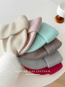 1 chiếc mũ len dệt kim màu trơn cho nữ, mũ rộng vành ấm áp, vải sợi Acrylic, mùa thu/đông - mũ dệt kim - Xem 3