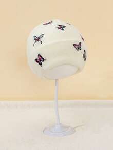 1 chiếc mũ len đan thêu hình bướm trắng cho bé gái/thanh thiếu niên, mũ len ấm áp và ngọt ngào cho mùa thu/đông - 1PC - Xem 15