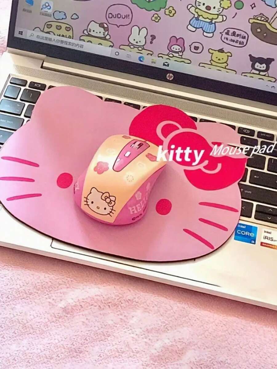 Sanrio 1 pièce Dessous de verre Hello chat, base en caoutchouc antidérapante, tissu doux, thème de dessin animé, base antidérapante, style amusant, set de dessous de verre, fournitures pour fête de Noël, dîner en famille