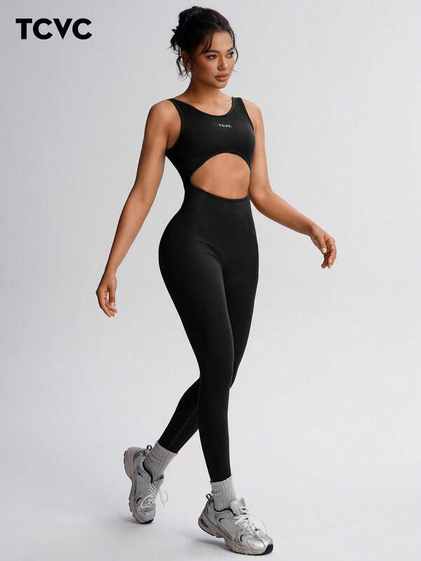 TCVC Women's Round Neck Seamless Knitted High-Elastic Sports Vest Sleeveless Large Backless Bodysuit Tummy Control Cycling Sports Yoga, Fashionable Wear In All Seasons, Outdoor Sports Yoga Skin-Friendly Fabric Tight Shaping Bodysuit