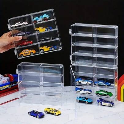 1pc Transparent Model Display Rack, 8-Grid Model Storage Box Display Cabinet, Stackable Car Model Display Case