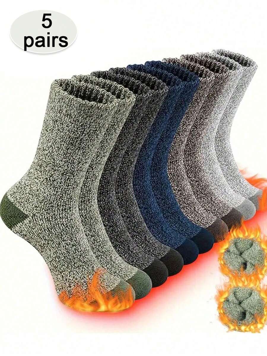 5 Pairs Unisex Autumn/Winter Thick Thermal Insulated Towel Socks, Outdoor Hiking Colorblock Sports Socks