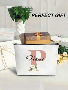 [Sac de maquillage personnalisable] Sac de maquillage en polyester léger et pliable avec motif floral | Pochette de cosmétiques personnalisable pour le voyage, organisateur de toilette avec fermeture éclair, lavable en machine, résistant à la décoloration - idéal pour le cadeau de enterrement de vie de jeune fille, sac de maquillage de voyage, accessoires de beauté de Noël, ère girly, organisateur d'accessoires - Multicolore - Voir 3
