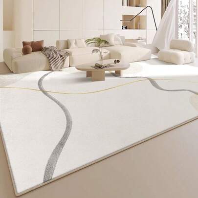 1pc Nordic INS Style - Modern Minimalist - Geometric Striped Abstract Art - Area Rug, Light Color, 100% Polyester, Morocco - Classic Faux Wool Material, Home Carpet, Suitable For Living Room, Bedroom, Dorm, Entryway, Patio, Machine Washable All Season Large Size Mat, Aesthetic Home Decor