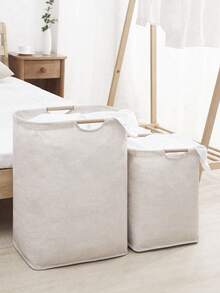 1 pieza Cesta de lavandería plegable con asa de madera grande o pequeña, adecuada para almacenar ropa, camisetas, camisas y otros artículos en el baño, la sala de estar y la lavandería. Cesta de lavandería multifuncional, cesta de lavado, organizador de baño, cesta de ropa sucia, cesta de almacenamiento, cesta de lavandería plegable.