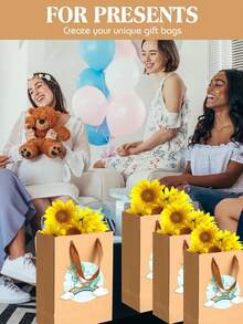 5 Peças Sacolas de Papel Kraft com Alças, Sacolas de Presente de Papel Pardo em Atacado, Sacolas de Varejo Médias para Pequenos Negócios, Sacolas de Compras, Sacolas de Presente para Festa de Aniversário, Sacolas para Mercadorias