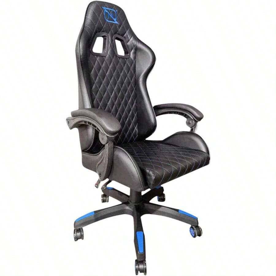 Silla Gamer Reclinable 145° con Soporte Lumbar y Reposacabezas, Asiento Ergonómico para Gaming, Silla de Oficina con Reposabrazos, Silla Cómoda para Escritorio, Silla de Juegos en Negro y Azul - Negro/Azul - Ver 1