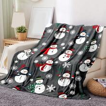 1pc - Christmas Snowman Blanket With Gray Base - The Blanket Adopts Digital Printing With Cute Snowman Patterns Decorated With Christmas Elements (Such As Scarves, Hats, Etc.) And Snowflakes. It Is Filled With A Strong Christmas Atmosphere As A Whole, Conveying The Joy And Warmth Of Winter Christmas. It Is Light And Soft, Suitable For All Seasons - Multicolor - View 5