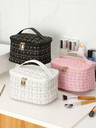 1 st. sminkväska för resor, kosmetikaväska med dubbla lager, necessär med stor kapacitet, multifunktionell sminkväska, resväska, handväska, lämplig för studenthem/badrum/resor/hotell etc. julklapp, halloweenpresent, present till mamma, älskare, kollega, vän, granne