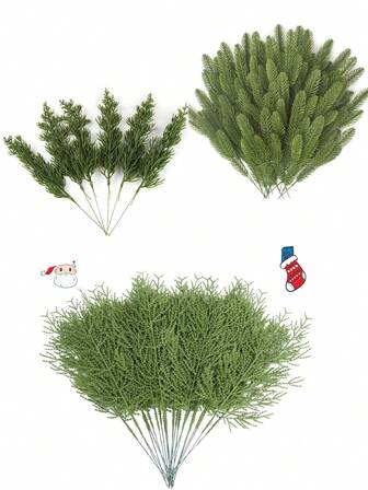 10根人造松枝，人造绿色枝干，塑料圣诞装饰 - DIY节日配件（绿色）圣诞装饰 冬季房间装饰 圣诞装饰 家居圣诞礼物 圣诞装饰