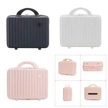 14 Inch Portable Suitcase, Cosmetics Storage Hard Shell Suitcase, Mini Small Convenient Travel Suitcase. There Is An Elastic Band On The Back That Can Be Worn Over The Luggage Handle. There Are Three Colors To Choose From: Black, White, And Pink. The Size Is 30cm * 16cm * 23cm