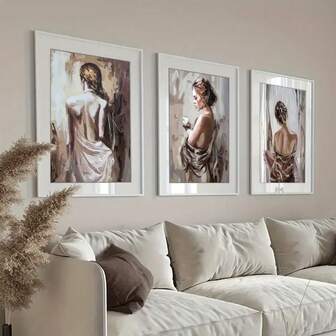 3pcs Scandinavian Canvas Printed Posters, Nude Women Canvas Wall Art Paintings, Artwork Murals Suitable For Living Room, Bedroom, Bathroom, Office Corridor Wall Decoration, Optional Wooden Frame