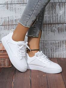 Zapatillas blancas para mujer, zapatos deportivos para correr de primavera y otoño, calzado casual con cordones, planos, antideslizantes