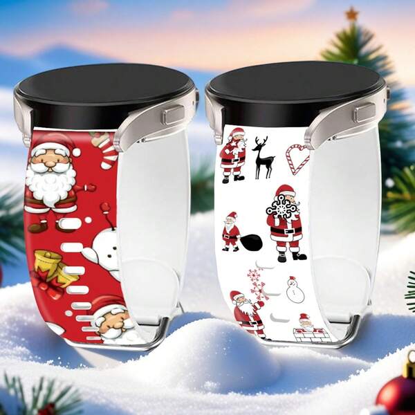 20mm 22mm Christmas Watch Bands Compatible With Samsung Galaxy Watch 7 6 5 4 3 FE / Watch 5 Pro,Holiday Theme Santa Claus Snowman Printed Smartwatch Silicone Adjustable Strap For Amazfit GTS GTR
