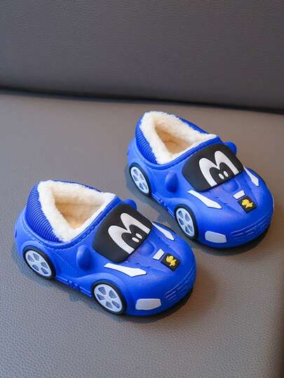 1 Pair Kids Cartoon Plush Lined Waterproof Flat Non-Slip Warm Winter Shoes, Suitable For Indoor Slippers And Outdoor Winter Wear