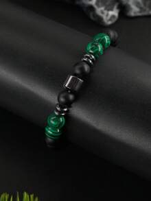 Men's Fashionable Hematite Protection Bead Bracelet, Lapis Lazuli & Tiger's Eye & Malachite Healing Confidence Jewelry, Halloween Gift, Christmas Gifts For Father, Husband, Son