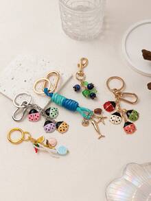 1pc Fashion Keychain Sun Pollen Colored Heart-Shaped Cherry Strawberry DIY Handbagcrossbody Bag, Car Keychain Decoration Can Be Freely Matched. Plated With 18K Gold, Suitable For Giving To Mothers, Wives, And Girlfriends. - Multicolor - View 7