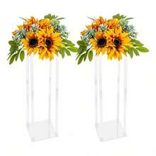 Kangten 2pcs Acrylic Flower Stand Wedding Centerpieces Metal Column White Vase Stand Party Favors Room Decor Bride 2 Pack-31.5"Clear Acrylic Flower Stand For Wedding Decoration Table Centerpiece Tall Vase Tabletop Display Rack Square Bouquet Decor Party Plastic Geometric Decorative Floral Backdrop Column Pillar A Nice Gift - 清除 - 查看 4