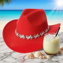 Women Cowgirl Hats Bling Rhinestone Butterfly Cowgirl Hats Bachelorette Party Hat Accessories - Red - View 3