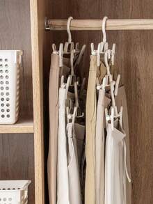 5PCS Plastic Beige Rotating With Clip Hanger, Storage Racks, Organizing Hangers, Pants Hanging Straps, Household Items