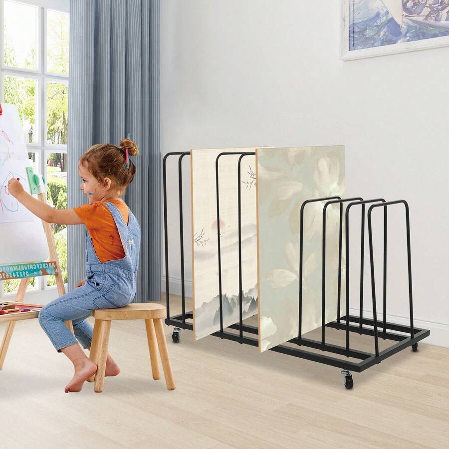 Rolling Art Painting Drying Rack With 9 Compartments And 4 Wheels For Efficient Artwork Drying In Studio Or Home - Black - View 1