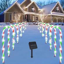 5-in-1 rote und grüne solar-betriebene Zuckerstangen-Lichter mit Schneeflocken-Ornamenten, Weihnachtsdekoration für Außenbereich, Garten, Weg, festliche Feiertags-Beleuchtung, solar-betriebene Außendekoration