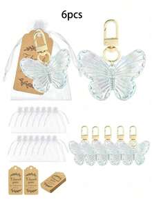 1pc/6pcs/12pcs/20pcs Creative Butterfly Keychain Set, Colorful Butterfly Keychain Set, Comes With Transparent Hard Cloth Bag, Thank You Label, DIY Keychain, Creative Keychain, Backpack Pendant, Bag Accessories, Car Keyring
