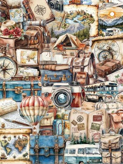 50 张复古旅行涂鸦贴纸，适用于剪贴簿、笔记本电脑、行李箱、手机壳、不对称形状、半透明材质