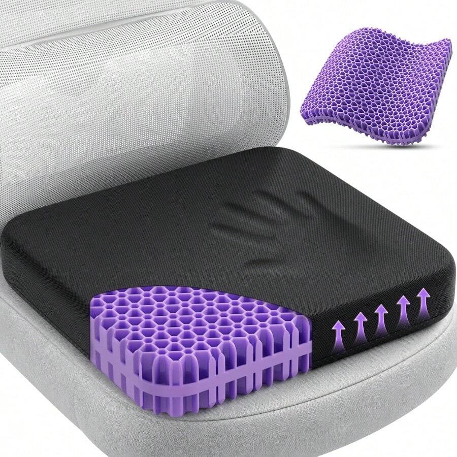 Gel Seat Cushion For Long Sitting Enlarged And Thickened Patent Design Office Chair Seat Cushion Breathable Cooling Pads For Chairs Soft Car Cushions For Wheelchair Large Black - 黑色+加大尺寸 - 查看 1