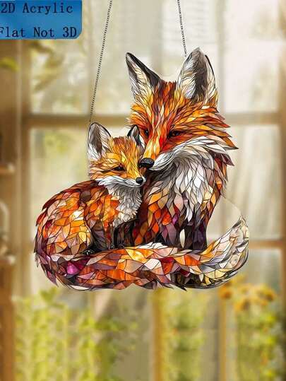1 Piece Colorful Fox - 2D Flat Wall Art - 2D Flat Acrylic Window Hanging Ornament With Warm Colors, Imitation Maple Leaf Gold For Indoor Living Room, Outdoor Patio Use - Creative Birthday Gift, Indoor Window Art | Geometric Wall Art | Acrylic Wall Hanging, Bohemian Home Decor