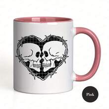 1pc Gothic Skull Heart Mug - Edgy Gothic Cup With Barbed Wire Design, Dishwasher  Coffee Cup, Anniversary/Birthday Gift For Goth Couples, Dark Romantic Decor For Home, Office, Or Gothic-Themed Parties - Ideal For Gothic Decor Lovers, Goth Accessories, Party Drinkware, Bold Graphic Mug, Durable Drinkware, Home Decoration, Edgy Aesthetic, Sturdy Construction, Alternative Lifestyle, Cat Cup Ramen, Creative Music Coffee Cup, Erotic Mug, Skeleton Couple, Ceramic Cat Ramen Cup, Cat Time - Hồng 11OZ - Xem 2